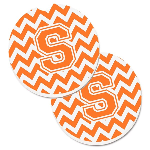 Carolines Treasures Letter S Chevron Orange and White Set of 2 Cup Holder Car Coaster CJ1046-SCARC - main